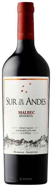 Sur de Los Andes, Malbec Reserva 2014, Mendoza, Argentina.